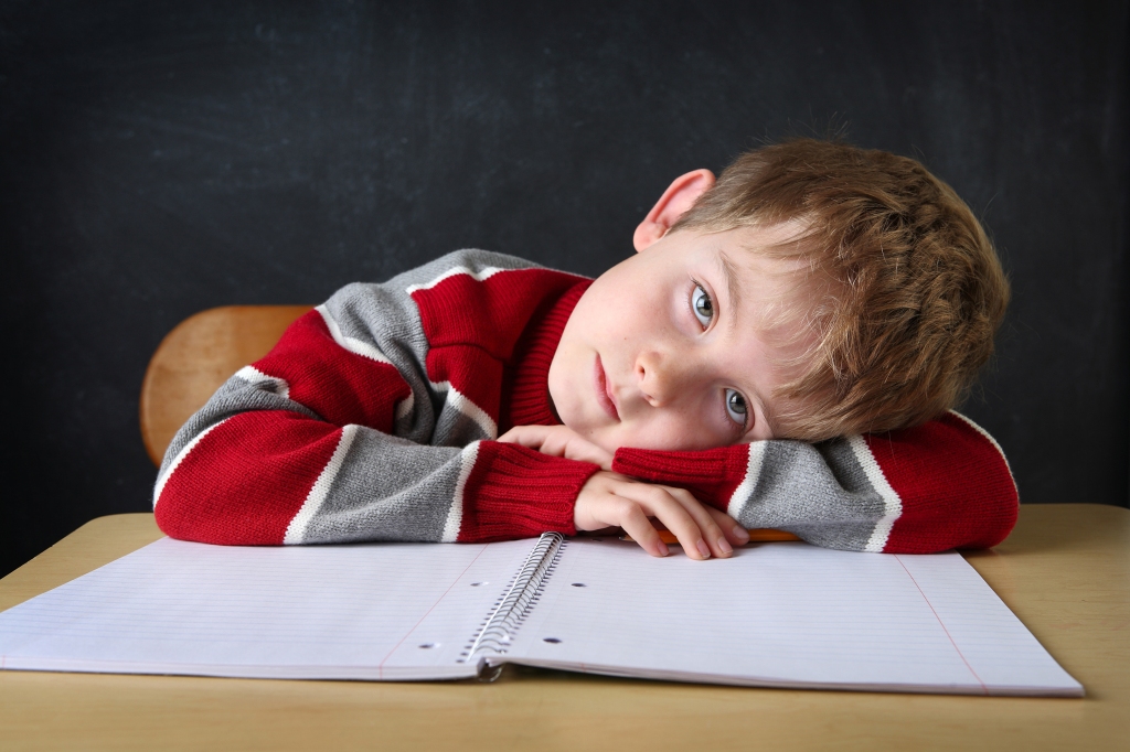 A boy studying at home